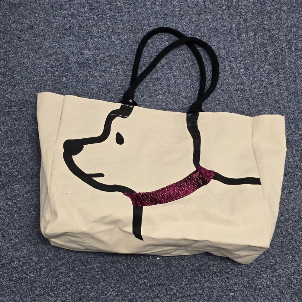 Two's Company Best Friend dog tote bag made of cotton canvas with a pink sequin